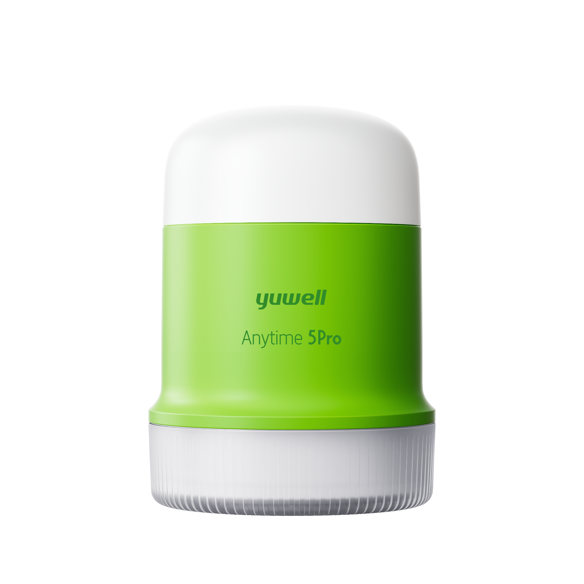 Anytime 5Pro, com corpo verde, tampa e base brancas e marca yuwell.